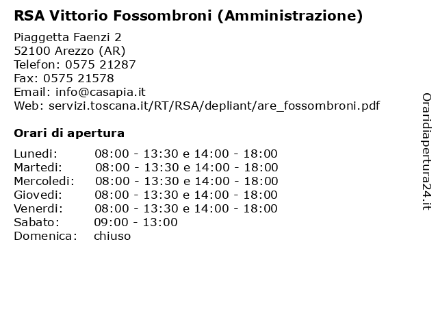 Orari di apertura RSA Vittorio Fossombroni Amministrazione